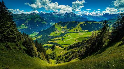 Landscape Of Mountain Green Hills Under Cloudy Blue Sky 4K HD Nature ...