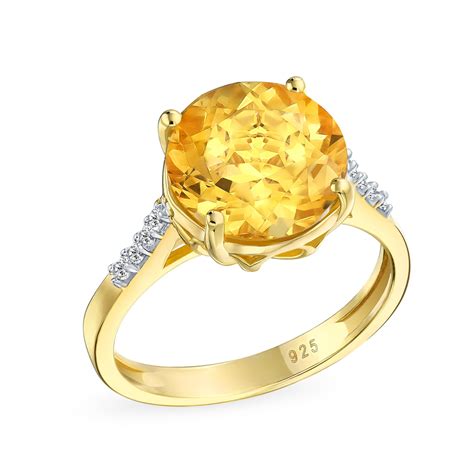 3CT Brilliant Solitaire Gemstone Zircon Yellow Citrine Topaz Ring For ...