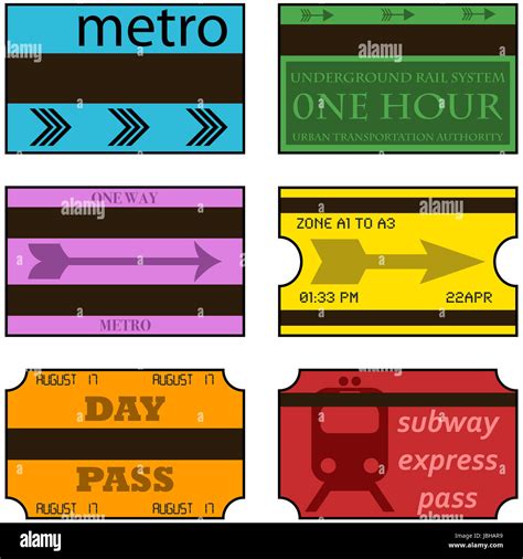 Cartoon illustration showing vintage retro style subway tickets Stock ...