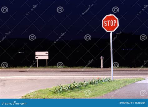 Stop Sign at Night stock photo. Image of crossing, long - 8948374