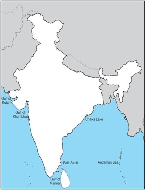 Mark the following water bodies on an outline map of India: Gulf of ...