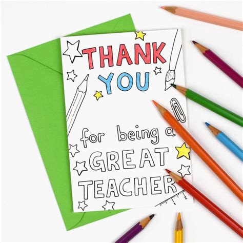 Thank You for Being a Great Teacher Printable Colour in Card - Etsy