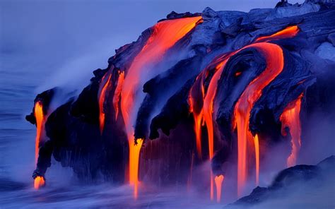 HD wallpaper: red and blue wallpaper, lava, landscape, long exposure ...