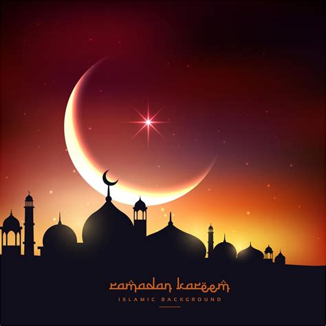 Beautiful Mosque Behind Moon & Star Background Of Ramadan Kareem ...