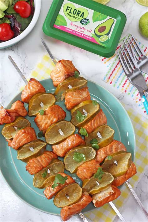 BBQ Salmon Skewers with Flora Avocado & Lime - My Fussy Eater | Easy ...