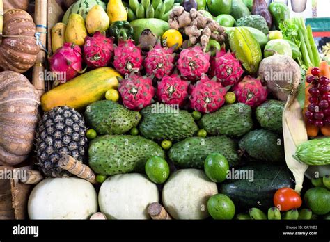 Variety of fruits at the local stall in Kota Kinabalu, Sabah Borneo ...