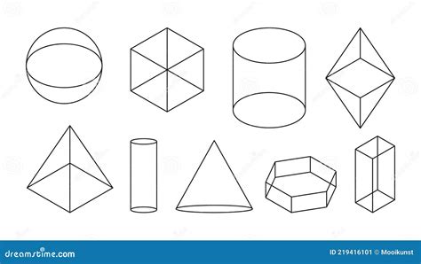 Set Of Basic Volumetric Geometric Shapes. Drawings And Sketches With ...