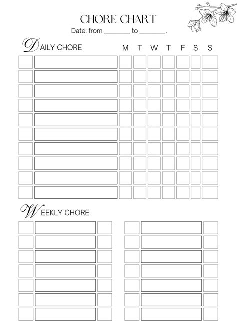 Weekly Chore Checklist Template