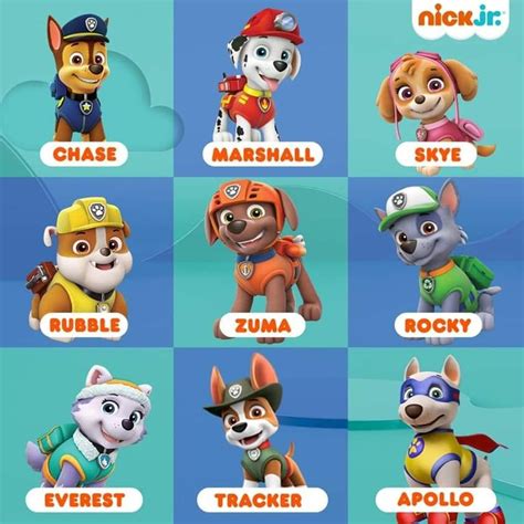 Paw Patrol Characters Images With Names - Printable Template Calendar