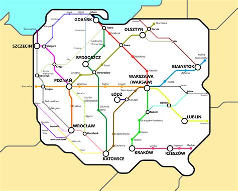 Railways of Poland styled as a subway map | Poland map, Subway map, Map