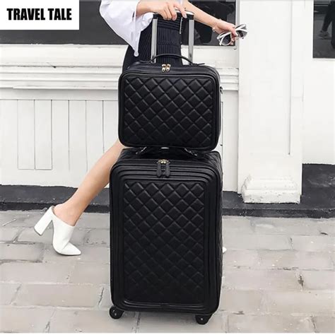 TRAVEL TALE 20"inch women spinner leather retro trolley bag 24 travel ...