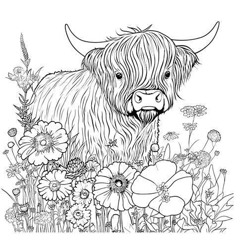 highland cow coloring pages for adults 21984889 Vector Art at Vecteezy