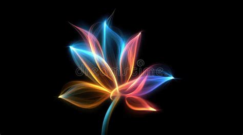 Multicolor Neon Light Drawing, Abstract Shape Flowers Isolated on Black ...