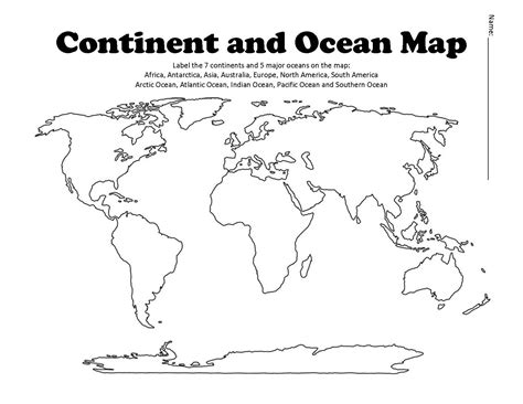 Printable World Map With Continents And Oceans