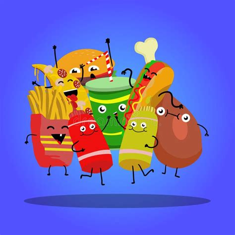 Funny Fast Food Comic Characters. Cartoon Illustration Design Stock ...