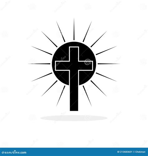 Christian Cross with Sun Rays. Black Religion Symbol. Vector ...