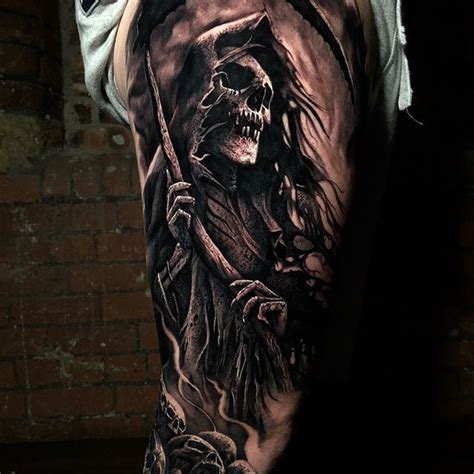 Still shot of the Reaper piece from last week. | Skull sleeve tattoos ...