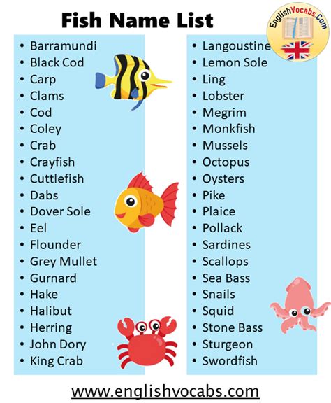 100 Fish Names List - English Vocabs