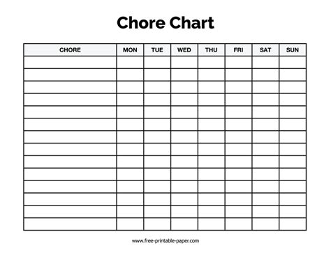 Chore Chart Template – Free-printable-paper.com