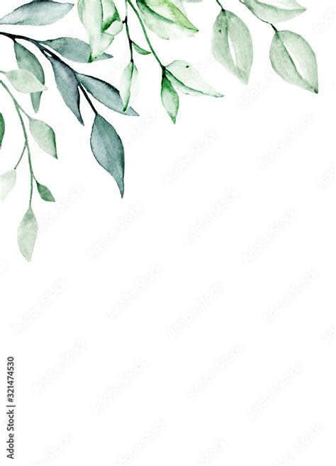 Leaves background, greeting card template with watercolor leaf, floral ...