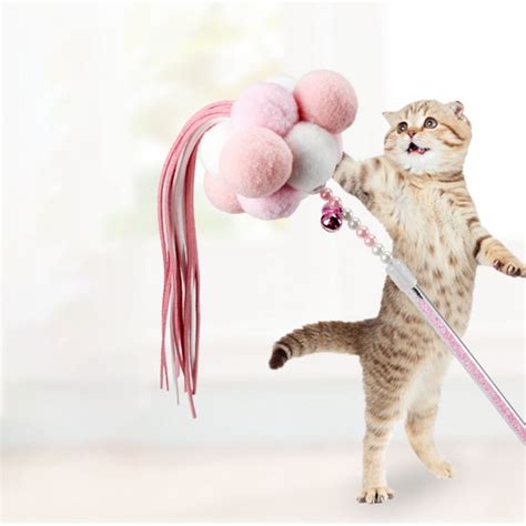 Interactive Pet Cat Feather Toys Teaser Wand Toys with Bells Pompon ...