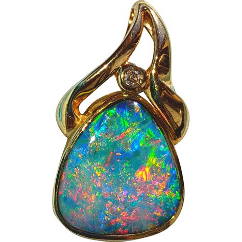 14K Natural 5ctw VIBRANT Australian Boulder Opal Pendant for Necklace ...