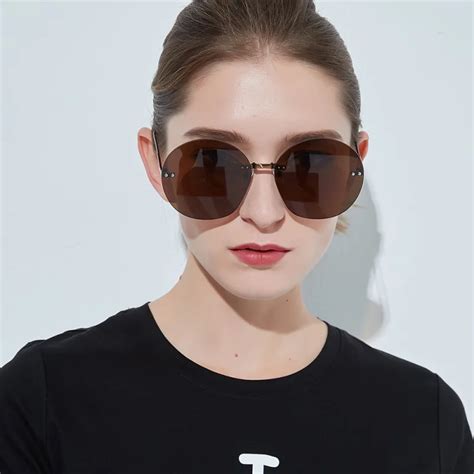 summer new glasses retro round borderless sunglasses women fashion big ...