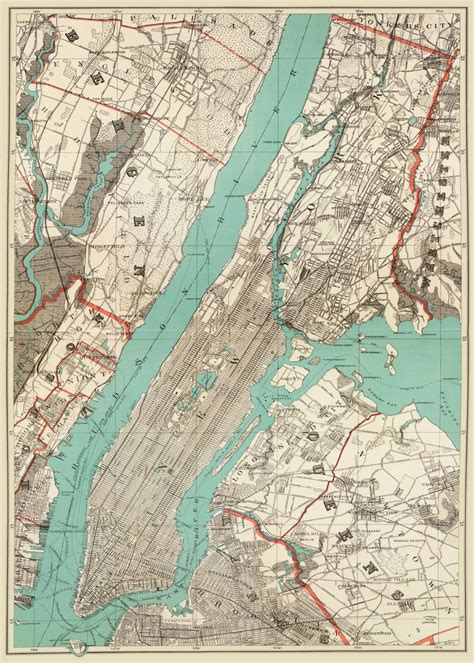 New York City Map 1890 Map of New York Newark Brooklyn Vintage