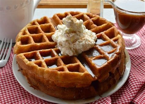 Apple Butter Waffles with Cinnamon Syrup - Sugar Dish Me