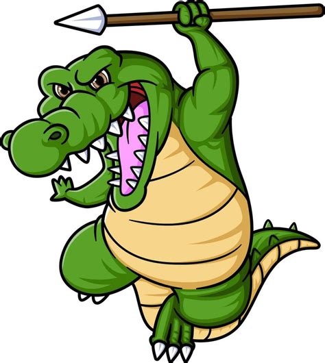 angry crocodile cartoon holding a spear 24612216 Vector Art at Vecteezy