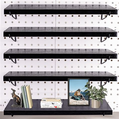 Black Pegboard Shelf, 4 Pack Wooden Pegboard Shelves with Metal ...