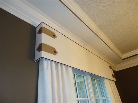 Custom Cornice Board with contrast piping, tab, and button detail and ...