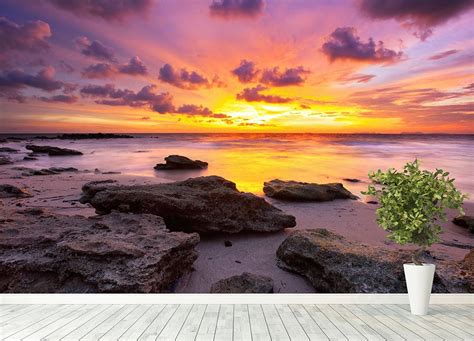 Tropical beach at beautiful sunset Wall Mural Wallpaper | Canvas Art Rocks