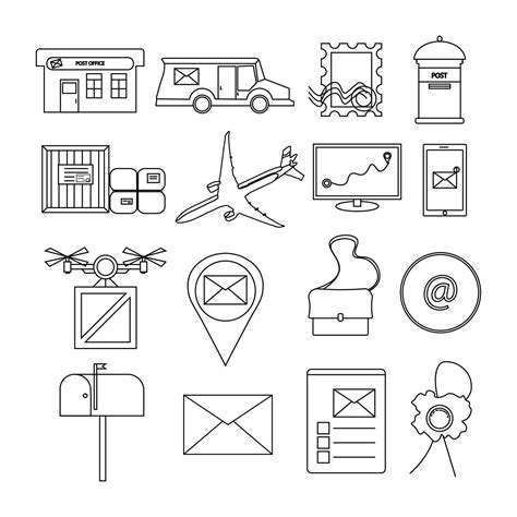 black and white set of icons on the theme of post. postal vector icons ...