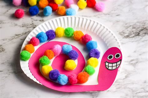 Colorful and Fun Pom Pom Snail Paper Plate Craft for Kids