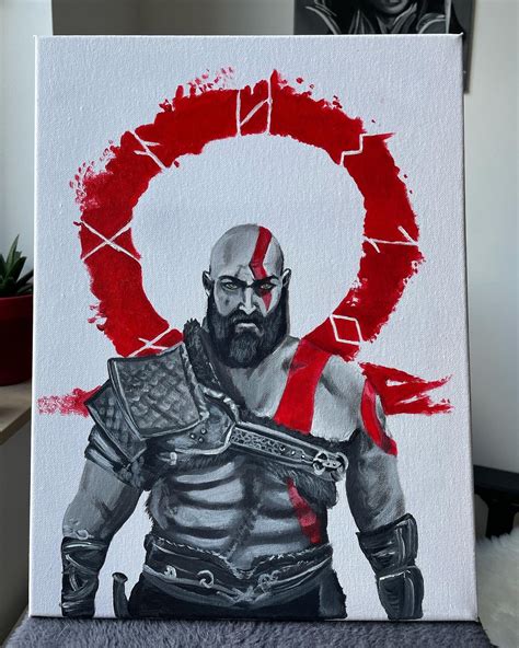 God of War Kratos Painting on Canvas Acrylic Art 100% Handmade - Etsy