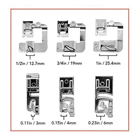 Rolled Hem Presser Foot [6 Sizes] Wide Rolled Hem Foot Set & Narrow ...