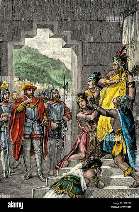 Spanish conqueror Pizarro orders the Inca ruler Atahualpa to be led ...