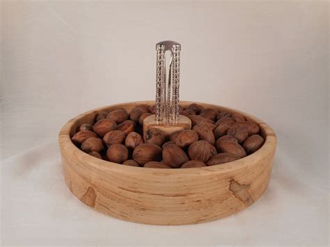 Handmade wooden nut bowl with nut cracker and 2 by alamocrafter