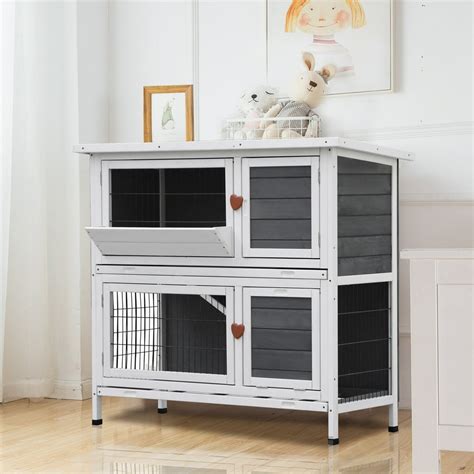 Lovupet Rabbit Hutch Cage, 2 Story Indoor Outdoor Wooden Bunny Cage ...