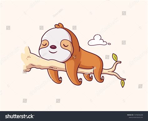 Cute Lazy Sloth Baby Sleeping On Stock Vector (Royalty Free) 1076836268 ...