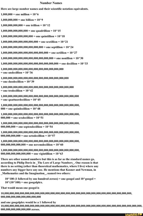 Number Names Here are large number names and their scientific notation ...