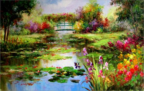 Claude Monet Garden at Giverny Repro 5, Hand Painted Oil Painting ...