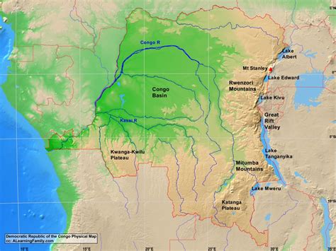 Democratic Republic of the Congo Physical Map - A Learning Family