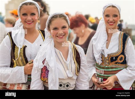 Young Girls in traditional Serbian folklore dress,participants in the ...