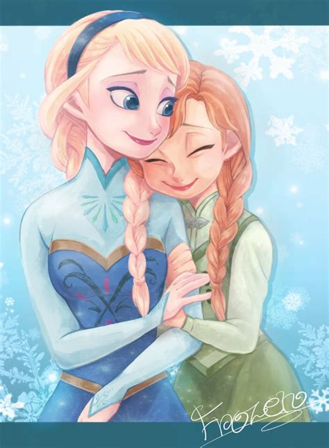 two frozen princesses hugging each other in front of snowflakes with ...