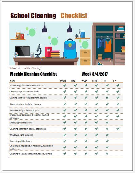 Classroom Cleaning Checklist | Word & Excel Templates