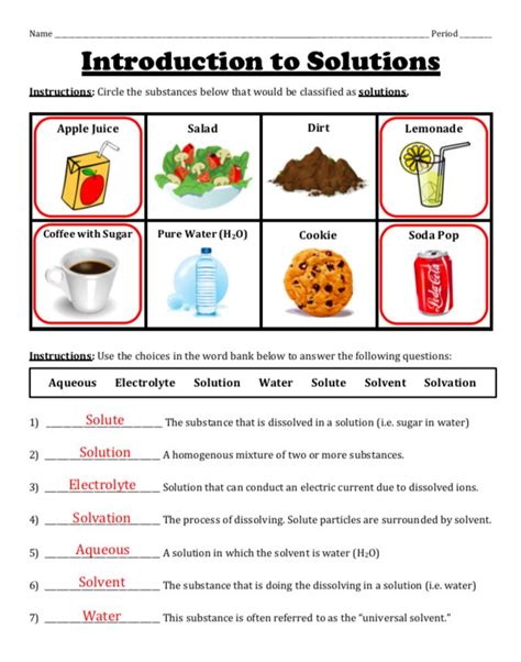 Solute Vs Solvent Worksheet