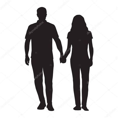 Couple holding hands, man and woman dating, vector silhouette. P ...