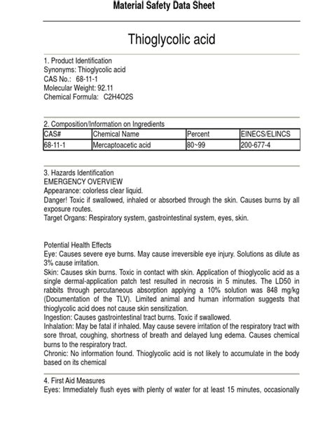 Material Safety Data Sheet for Thioglycolic Acid: A Comprehensive Guide ...